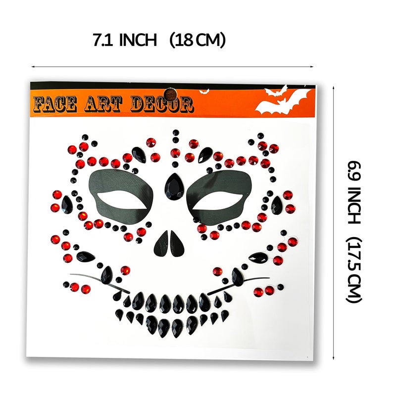 Leoars 4-Pack Day Of The Death Face Gems,Halloween Temporary Face Tattoos, Rhinestone Face Jewels Stickers - Image 3